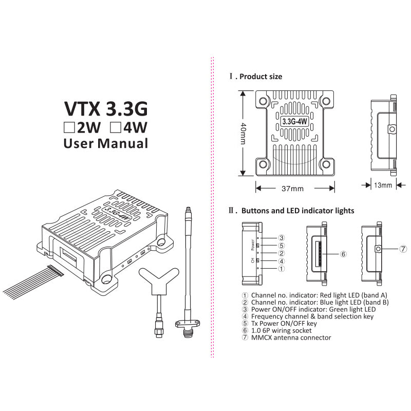 1Set FPV RC Drone VTX 3.3G 4W Transmitter VRX 3.3G Receiver 7V-36V 16CH Analog Image Transmission Module for Security Monitoring