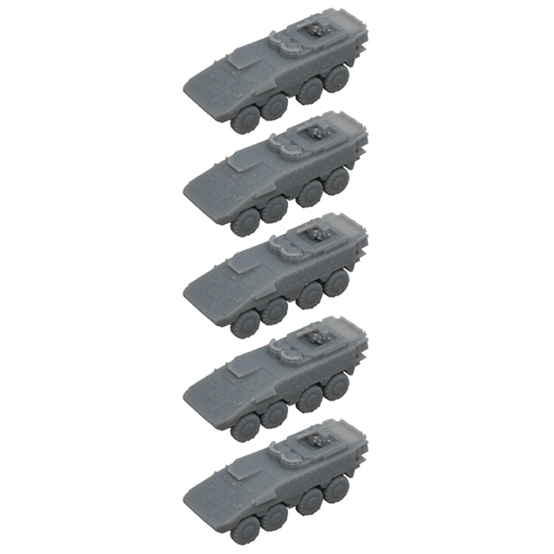 5PCS 1/350 1/700 Scale Boxer Armored Vehicle Length 25.6mm/12.8mm Model Crawler Car Resin Assembly Toys Parts for Hobby Display