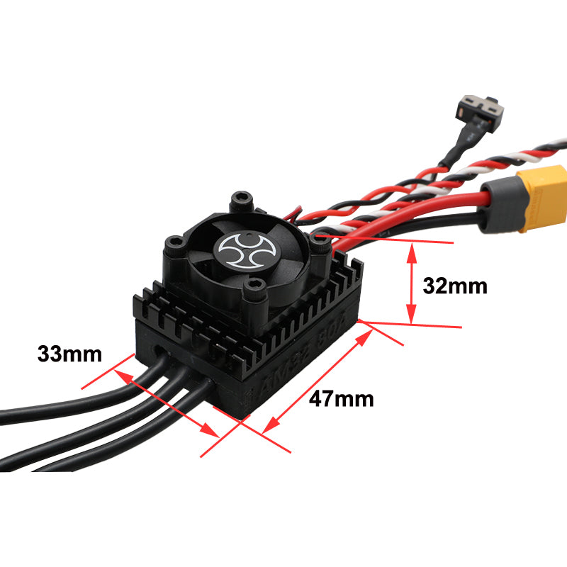 1PCS AM32 Brushless ESC with Cooling Fan 2-4S 80A Large Current Electronic Speed Controller w XT60 Power Connector/3.5mm Banana Plug