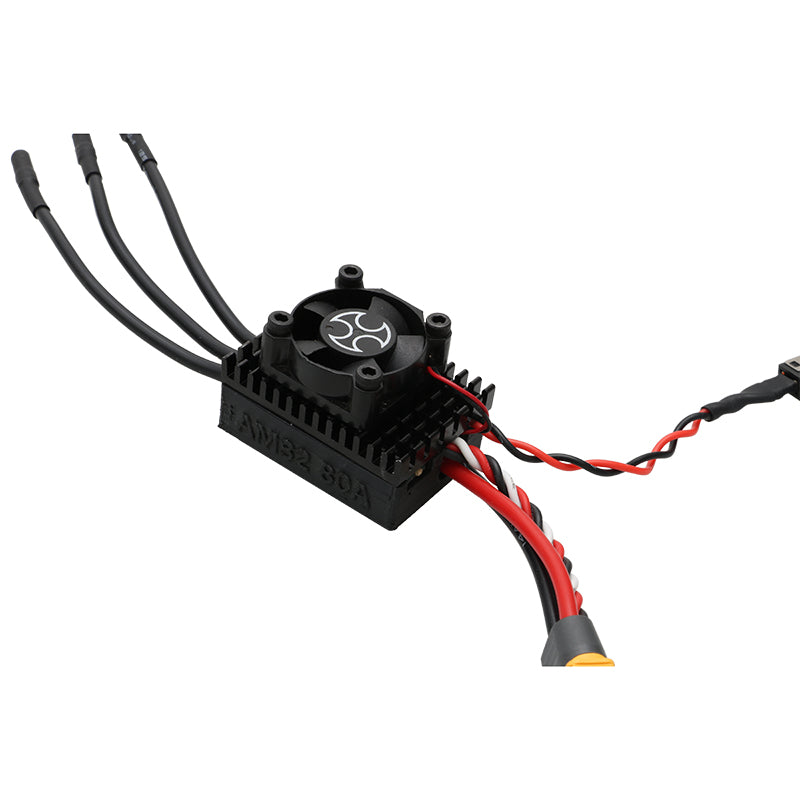 1PCS AM32 Brushless ESC with Cooling Fan 2-4S 80A Large Current Electronic Speed Controller w XT60 Power Connector/3.5mm Banana Plug