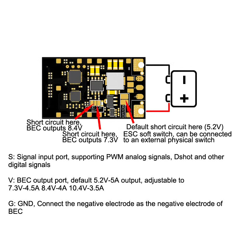 2-8S 65A AM32 ESC 32-bit Brushless Electronic Speed Controller 5.2V5A BEC w 14AWG Power Cable