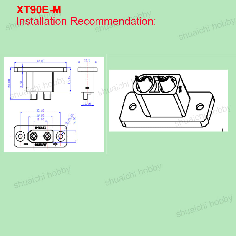 10PCS Amass XT90E-M Male Connector Plug with Fixing Hole